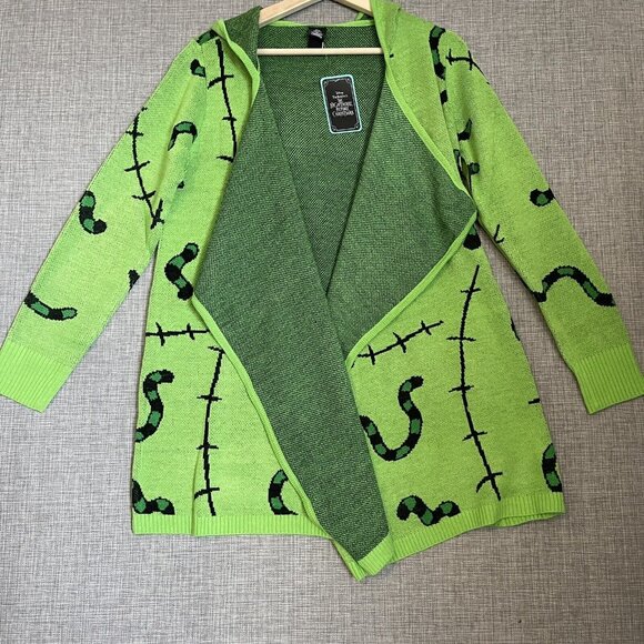 Nightmare Before Christmas Sweater Women Small Oogie Boogie Drape Cardigan Green - Picture 10 of 11